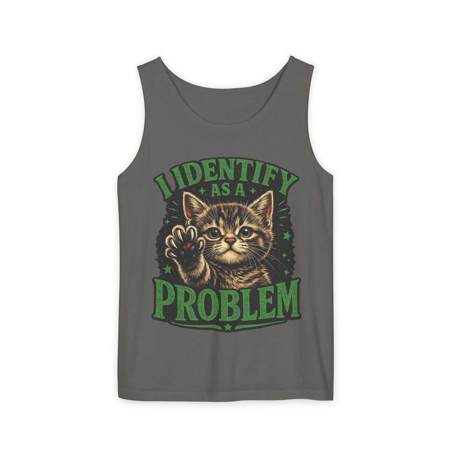 I Identify as a Problem Cat Tank Top — Funny Vintage Kitten Graphic Tank