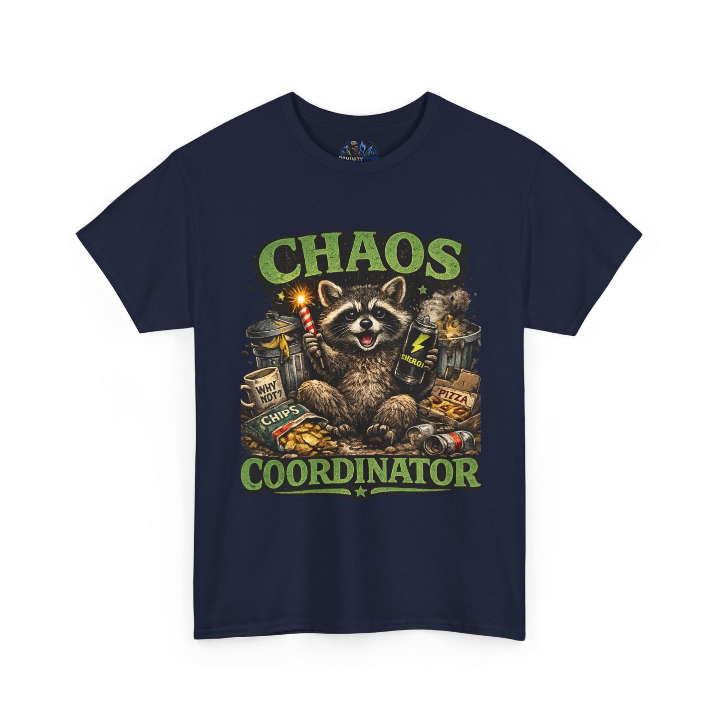 Chaos Coordinator T-Shirt — Funny Raccoon Graphic Tee for Gamers & Catastrophe Lovers