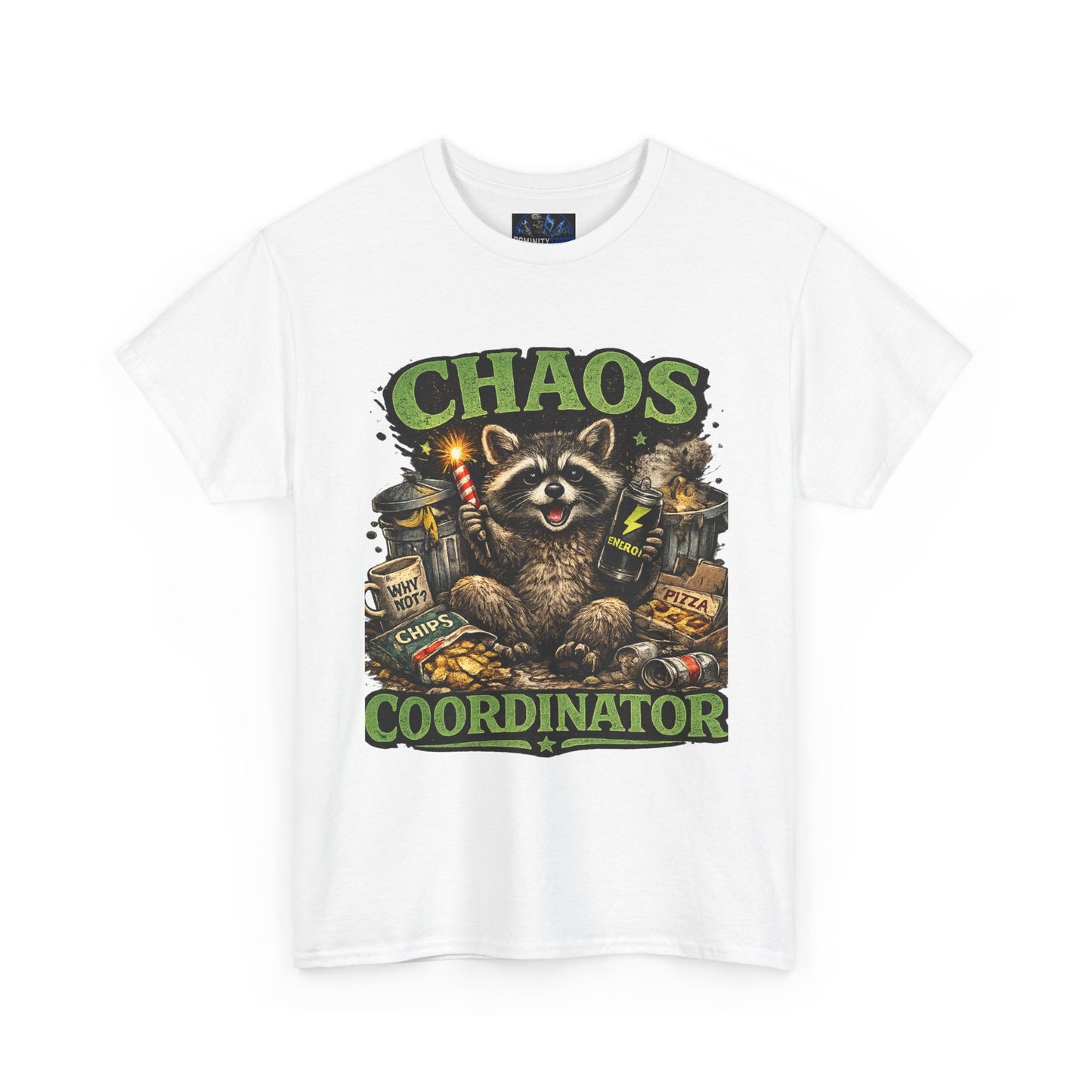 Chaos Coordinator T-Shirt — Funny Raccoon Graphic Tee for Gamers & Catastrophe Lovers