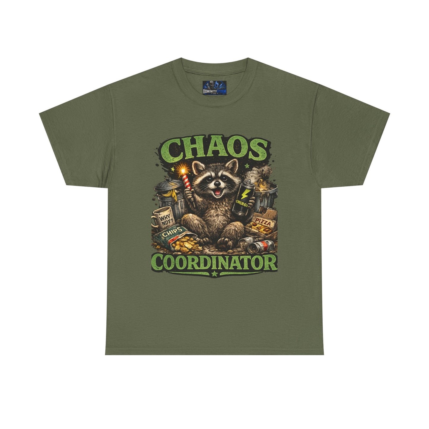 Chaos Coordinator T-Shirt — Funny Raccoon Graphic Tee for Gamers & Catastrophe Lovers