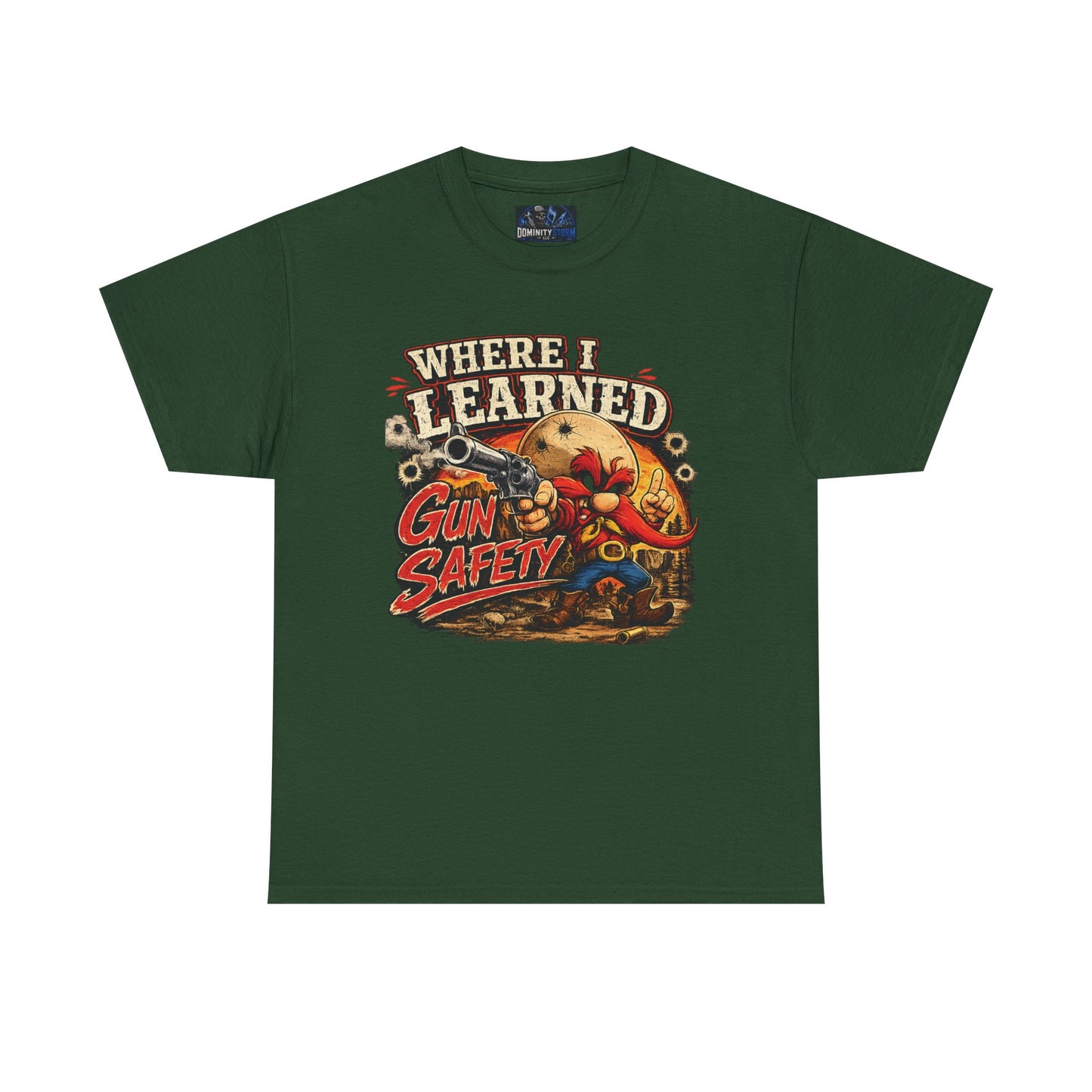 Where I Learned Gun Safety T-Shirt — Retro Cartoon Firearm Safety Tee