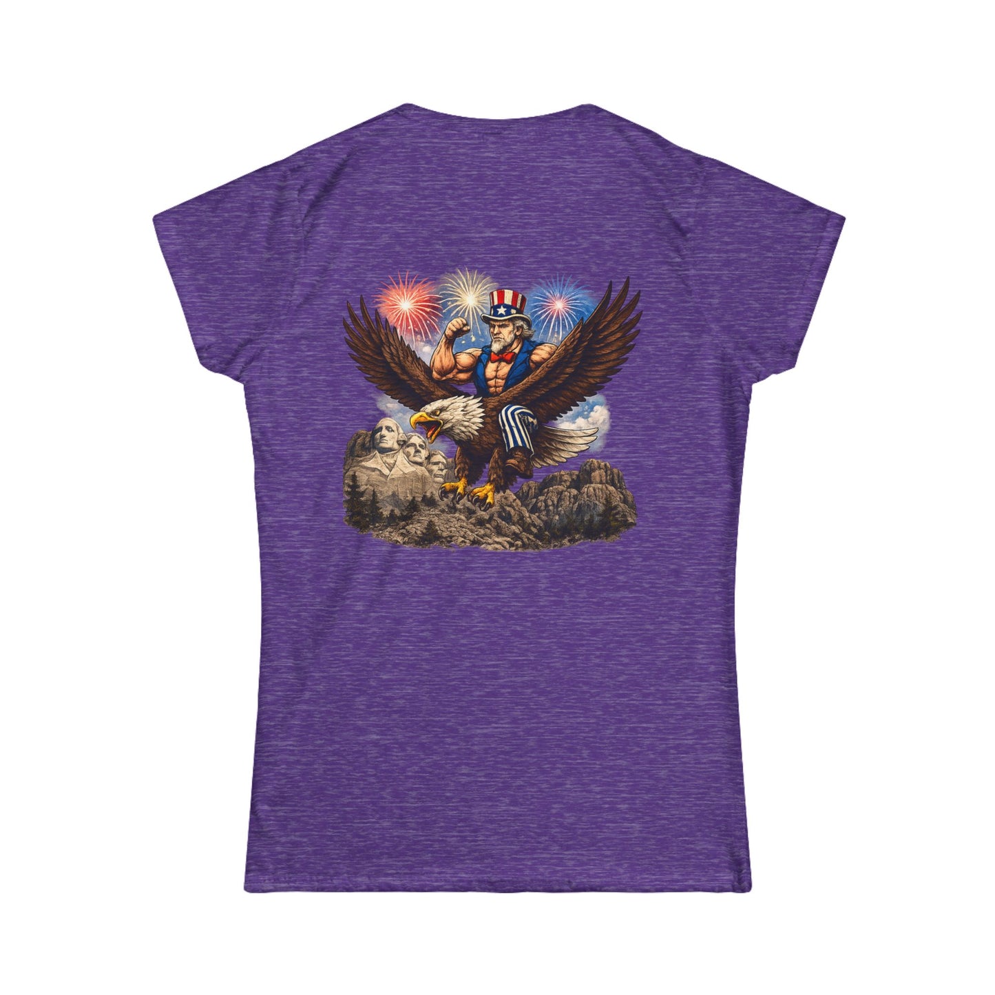 Graphic Women's Tee — Patriotic Uncle Sam Riding Bald Eagle with Fireworks