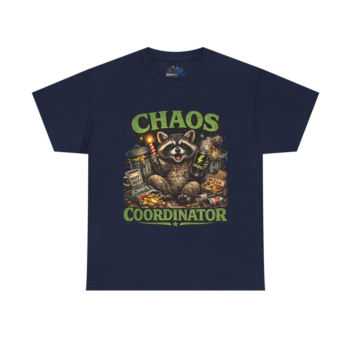Chaos Coordinator T-Shirt — Funny Raccoon Graphic Tee for Gamers & Catastrophe Lovers