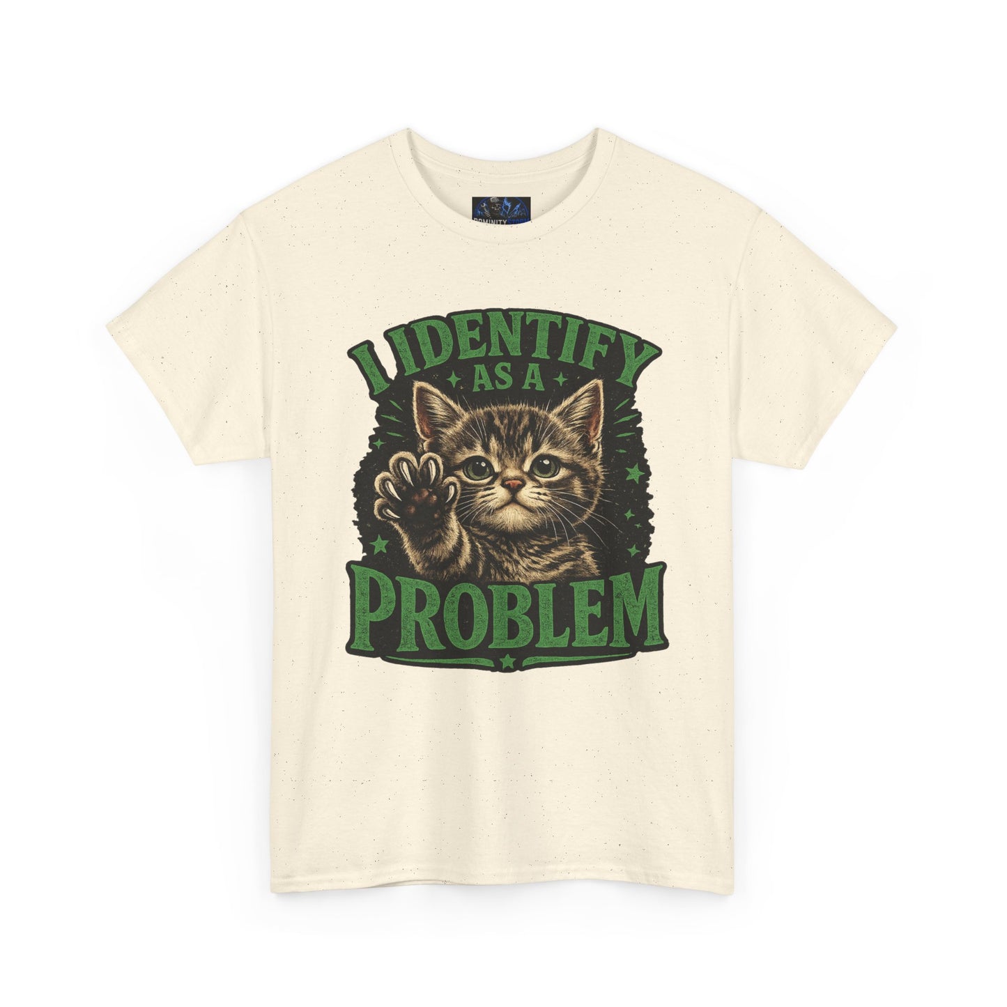 Cat 'I Identify As A Problem' Graphic Tee — Funny Vintage Kitten T-Shirt