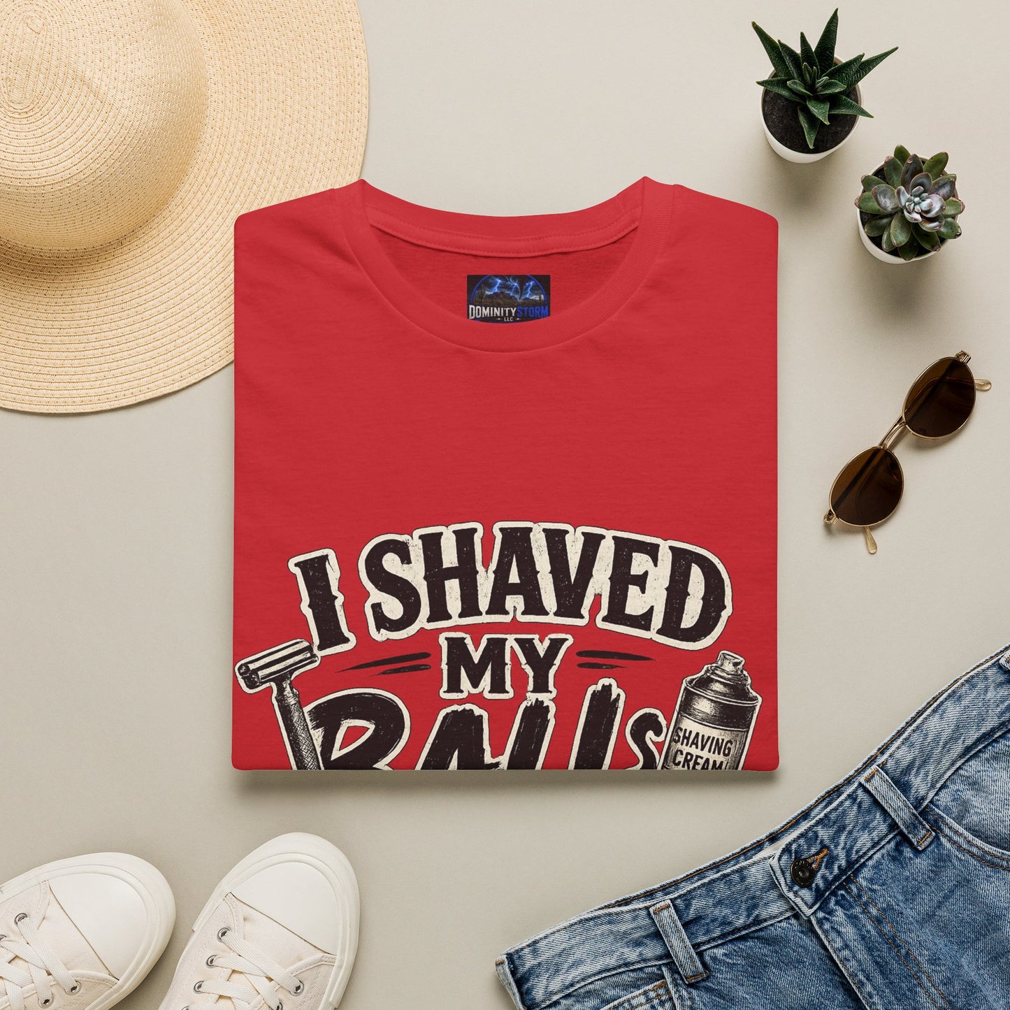 I Shaved My Balls T-Shirt — Funny Gag Tee with Retro Shaving Design