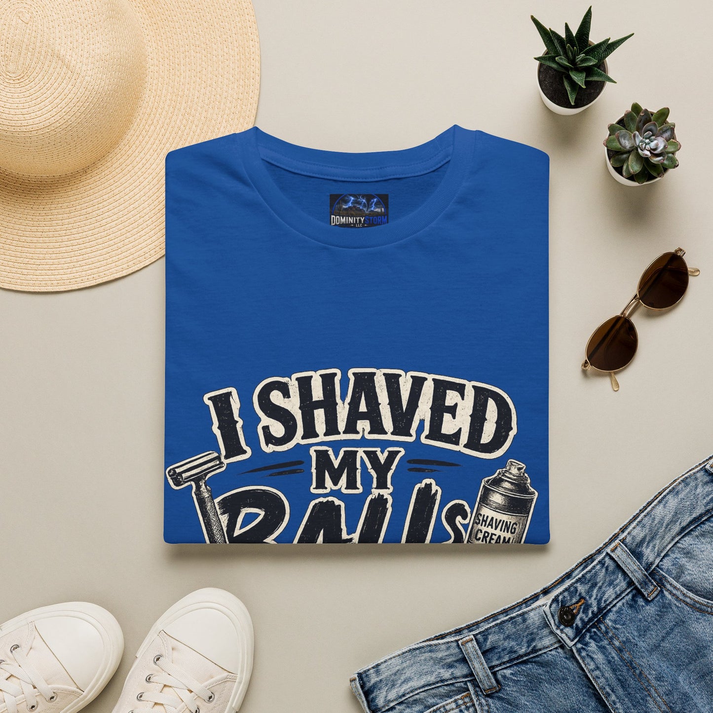 I Shaved My Balls T-Shirt — Funny Gag Tee with Retro Shaving Design