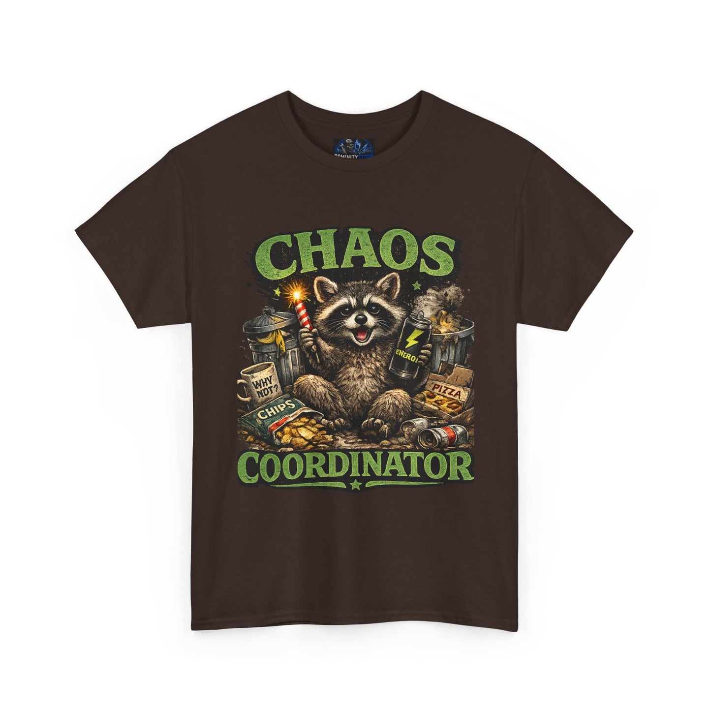 Chaos Coordinator T-Shirt — Funny Raccoon Graphic Tee for Gamers & Catastrophe Lovers