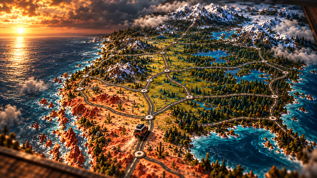 CHOOSE YOUR ROUTE — THREE ROADS NORTH. EVERY JUNCTION CHANGES THE RUN.